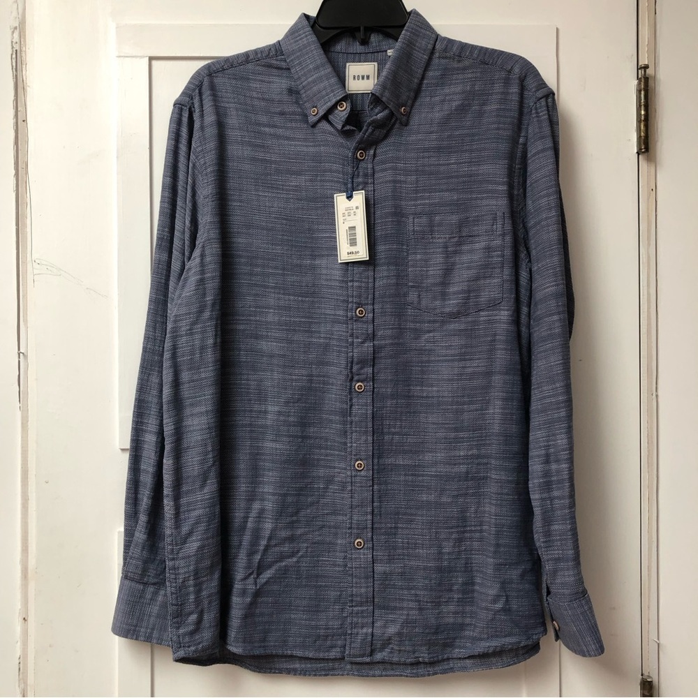 NWT ROWM Mens long sleeve woven blue button down cotton M